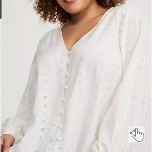 NWT TORRID Eyelet Button Down Blouson Women's SZ 3X 22-24 Off White Long Sleeve